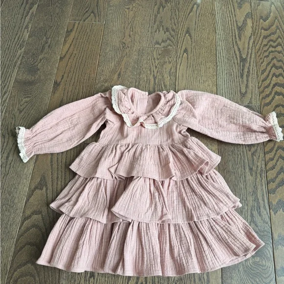 Pink Ruffled Kids Dress custom handmade in poland 100% organic cotton 2T 18-24 m - Picture 7 of 14